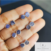 Natural Rough Tanzanite Stud Earrings, Silver Plated Earrings, Raw Gemstone Stud Earrings, December Birthstone Gift, Minimalist StudEarrings